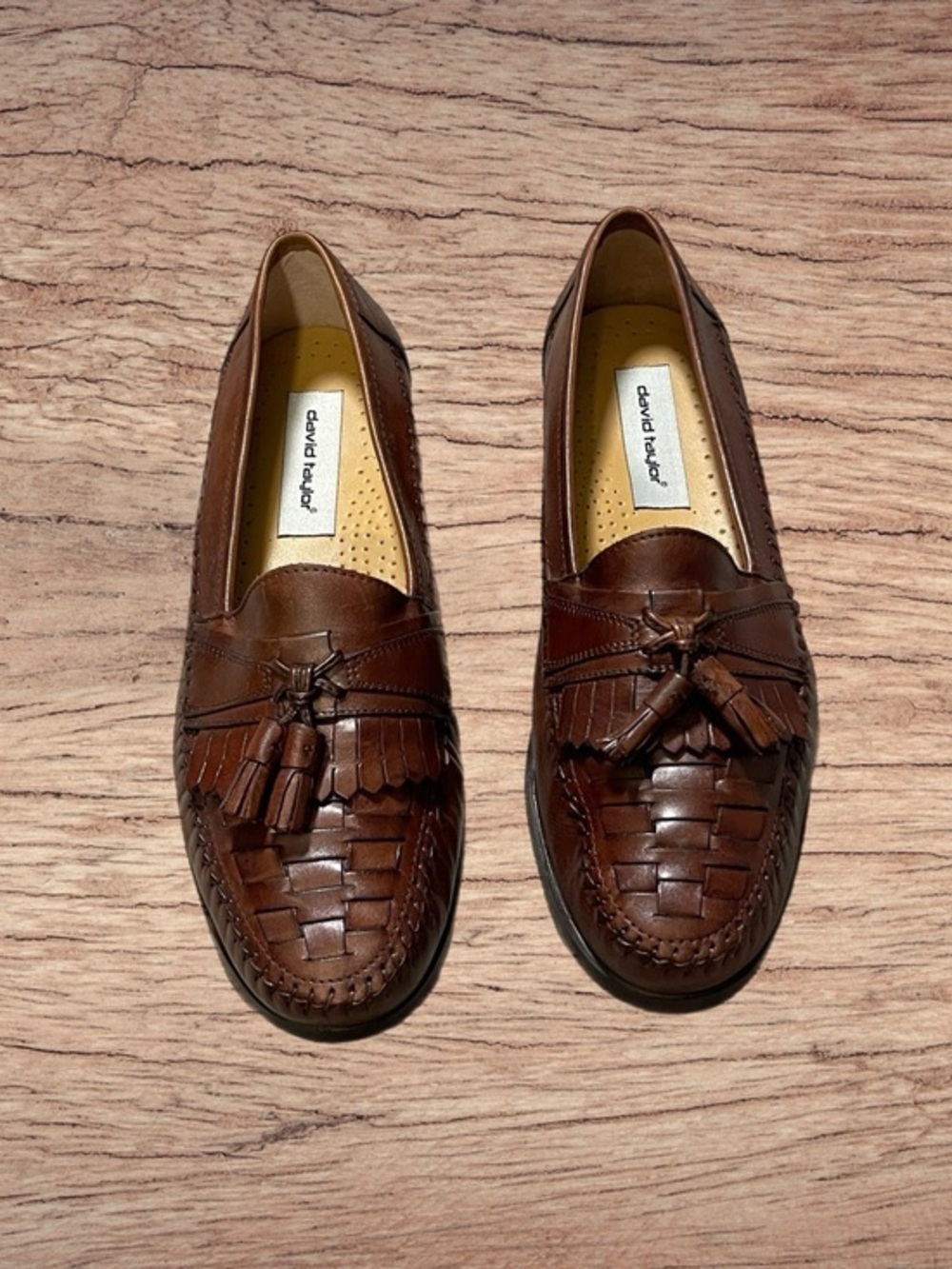 David Taylor Genuine Leather Tassel Kiltie Brown Woven Loafers